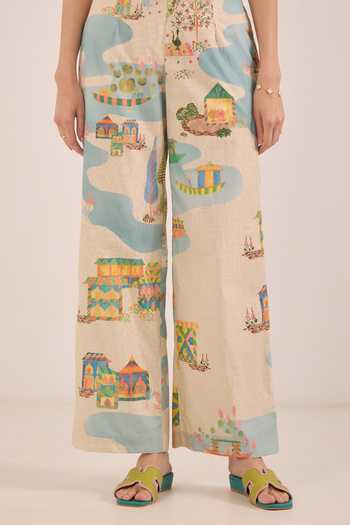Shivani Bhargava_Cream Cotton Notched Neck Safar Printed Kurta And Pant Co-ord Set _at_Aza_Fashions