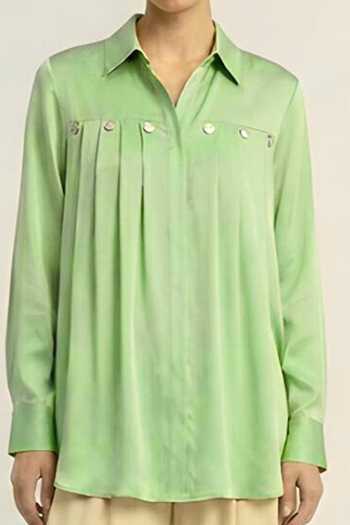 Neora By Nehal Chopra_Green Ash Gathered Shirt For Kids_Online_at_Aza_Fashions