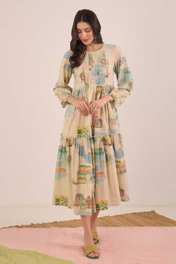 Shivani Bhargava Safar Scenic Print Cotton Midi Dress 