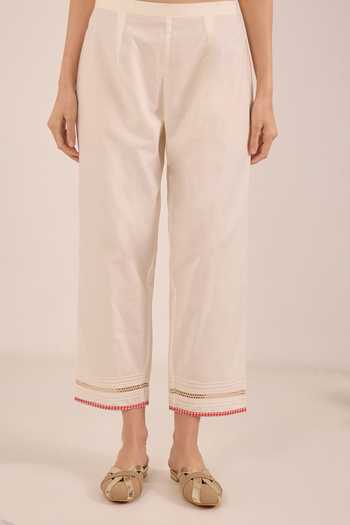 Shop Shivani Bhargava Ivory Silk, Chanderi, Cotton Round Neck, Khubani Embroidered Kurta And Pant Set Online at Aza Fashions Shop_Shivani Bhargava_Ivory Silk, Chanderi, Cotton Round Neck, Khubani Embroidered Kurta And Pant Set _Online_at_Aza_Fashions