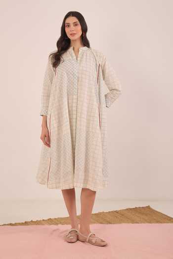 Shivani Bhargava Sheen Cotton Checkered Midi Dress 