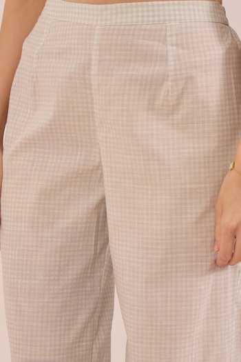 Shivani Bhargava Ivory Cotton Mandarin Collar Poma Shepherd Check Apple Tunic And Pant Set Online at Aza Fashions Shivani Bhargava_Ivory Cotton Mandarin Collar Poma Shepherd Check Apple Tunic And Pant Set _Online_at_Aza_Fashions