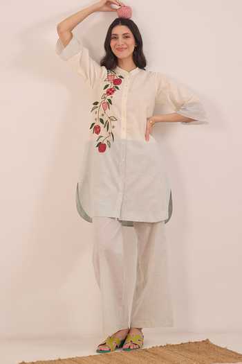 Shop Shivani Bhargava Ivory Cotton Mandarin Collar Poma Shepherd Check Apple Tunic And Pant Set Online at Aza Fashions Shop_Shivani Bhargava_Ivory Cotton Mandarin Collar Poma Shepherd Check Apple Tunic And Pant Set _Online_at_Aza_Fashions