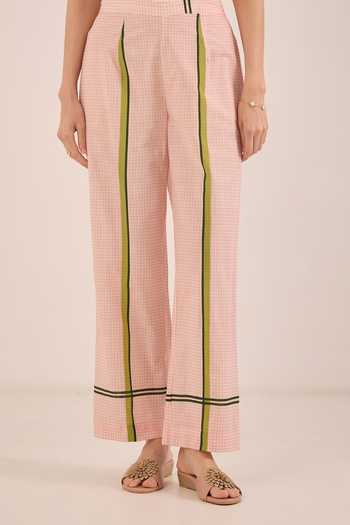 Buy_Shivani Bhargava_Pink Cotton Round Neck Gul Shepherd Checked Stripe Kurta And Pant Set 
