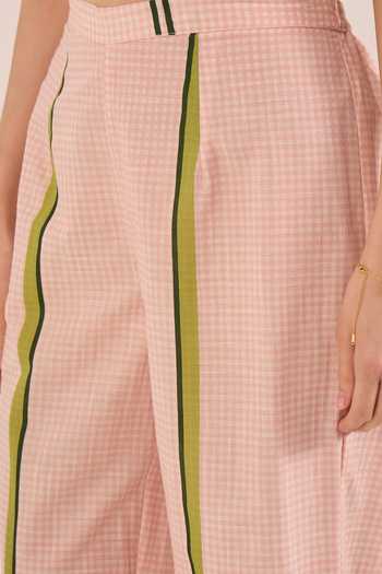 Shop_Shivani Bhargava_Pink Cotton Round Neck Gul Shepherd Checked Stripe Kurta And Pant Set 