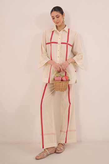 Shivani Bhargava Gul Cotton Cross Stripe Shirt & Pant Co-ord Set 