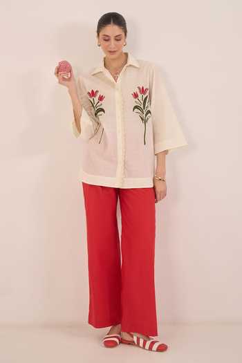 Buy Shivani Bhargava Ivory Cotton Collared Neck Dal Floral Embroidered Shirt And Pant Set Online at Aza Fashions Buy_Shivani Bhargava_Ivory Cotton Collared Neck Dal Floral Embroidered Shirt And Pant Set _Online_at_Aza_Fashions