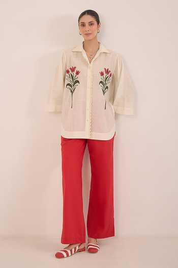 Shivani Bhargava Ivory Cotton Collared Neck Dal Floral Embroidered Shirt And Pant Set at Aza Fashions Shivani Bhargava_Ivory Cotton Collared Neck Dal Floral Embroidered Shirt And Pant Set _at_Aza_Fashions