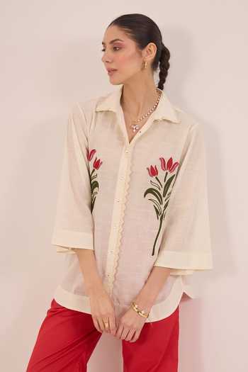 Shivani Bhargava Dal Cotton Floral Embroidered Shirt 