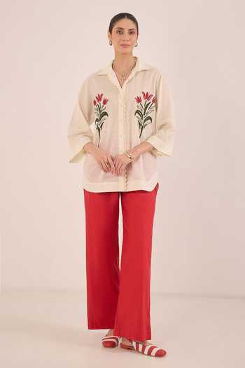 Buy Shivani Bhargava Ivory Cotton Collared Neck Dal Floral Embroidered Shirt Online at Aza Fashions Buy_Shivani Bhargava_Ivory Cotton Collared Neck Dal Floral Embroidered Shirt _Online_at_Aza_Fashions