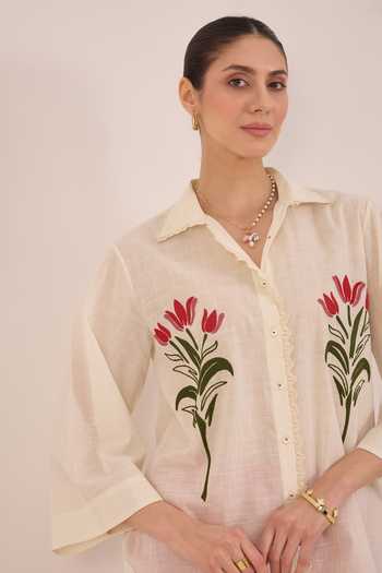 Shop Shivani Bhargava Ivory Cotton Collared Neck Dal Floral Embroidered Shirt Online at Aza Fashions Shop_Shivani Bhargava_Ivory Cotton Collared Neck Dal Floral Embroidered Shirt _Online_at_Aza_Fashions