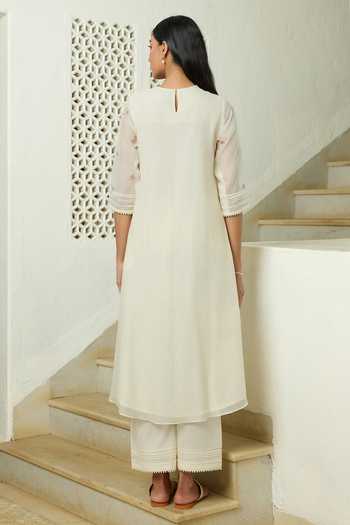 Vaayu Ivory Floral Embroidered Kurta & Pant Set 