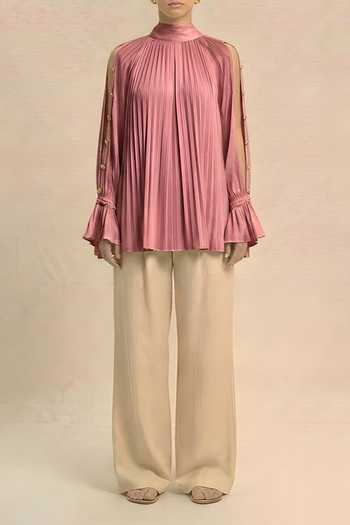 Neora By Nehal Chopra_Pink Brick Red Halter Neck Top For Kids_Online_at_Aza_Fashions