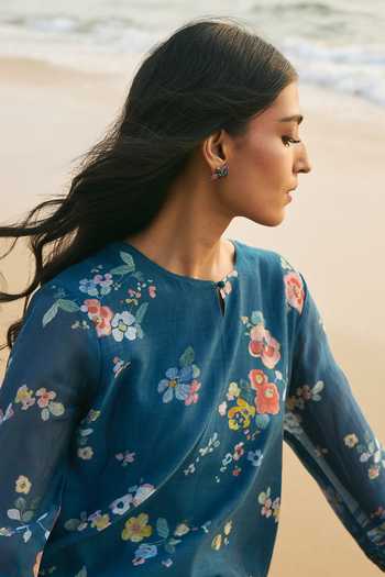 Buy Vaayu Sapphire Muslin, Cotton Round Neck Floral Print Kurta And Pant Set Online at Aza Fashions Buy_Vaayu_Sapphire Muslin, Cotton Round Neck Floral Print Kurta And Pant Set _Online_at_Aza_Fashions