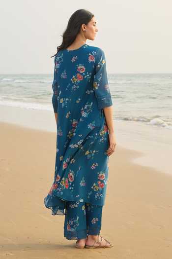 Vaayu Sapphire Floral Print Kurta & Pant Set 