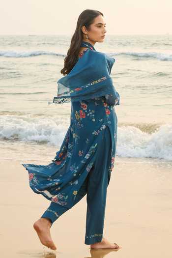 Vaayu Sapphire Cotton, Muslin Round Neck Floral Print Kurta Set Online at Aza Fashions Vaayu_Sapphire Cotton, Muslin Round Neck Floral Print Kurta Set _Online_at_Aza_Fashions