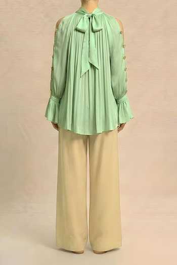 Neora By Nehal Chopra Ash Green Halter Neck Top For Kids