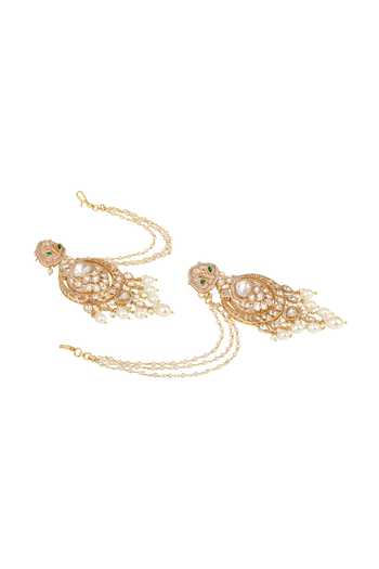 HRISHA Gold Plated Kundan Polki Chandbali Earrings Online at Aza Fashions HRISHA_Gold Plated Kundan Polki Chandbali Earrings _Online_at_Aza_Fashions