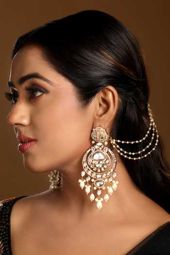 Buy HRISHA Gold Plated Kundan Polki Chandbali Earrings Online at Aza Fashions Buy_HRISHA_Gold Plated Kundan Polki Chandbali Earrings _Online_at_Aza_Fashions