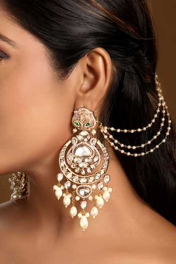 HRISHA Kundan Polki Chandbali Earrings
