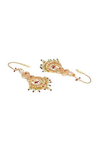 HRISHA_Gold Plated Kundan Polki Chandbali Earrings  _Online_at_Aza_Fashions