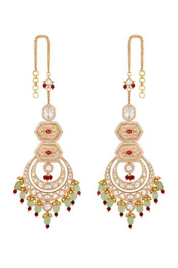 HRISHA Kundan Polki Chandbali Earrings  