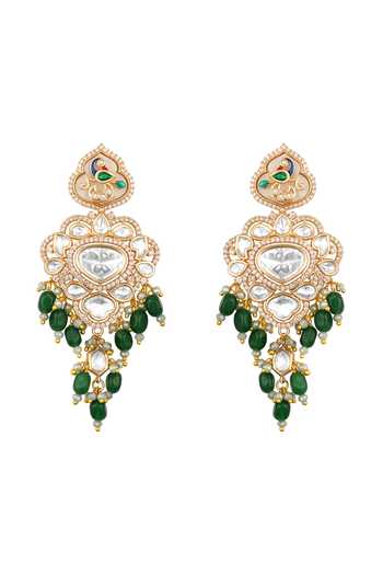 Shop HRISHA Green Kundan Polki Earrings at Aza Fashions Shop_HRISHA_Green Kundan Polki Earrings _at_Aza_Fashions