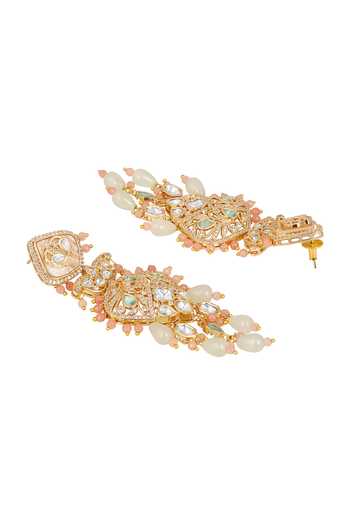 HRISHA Pink Kundan Polki Danglers Earrings Online at Aza Fashions HRISHA_Pink Kundan Polki Danglers Earrings _Online_at_Aza_Fashions