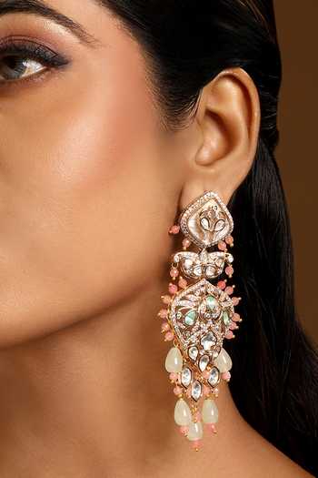 Buy HRISHA Pink Kundan Polki Danglers Earrings Online at Aza Fashions Buy_HRISHA_Pink Kundan Polki Danglers Earrings _Online_at_Aza_Fashions