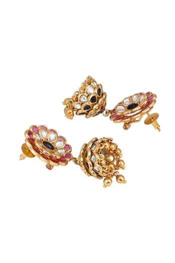 HRISHA Pink Kundan Polki Jhumka Earrings Online at Aza Fashions HRISHA_Pink Kundan Polki Jhumka Earrings _Online_at_Aza_Fashions