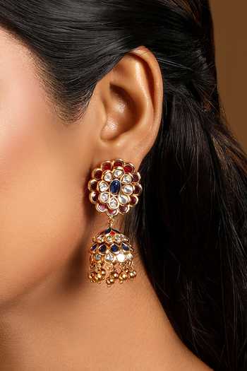 Buy HRISHA Pink Kundan Polki Jhumka Earrings Online at Aza Fashions Buy_HRISHA_Pink Kundan Polki Jhumka Earrings _Online_at_Aza_Fashions