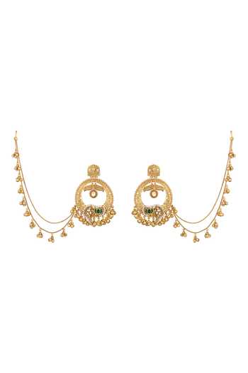 HRISHA Kundan Polki Pearls Chandbali Earrings