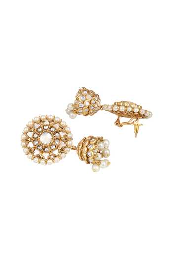 HRISHA_Gold Plated Kundan Pearl Jhumka Earrings _Online_at_Aza_Fashions