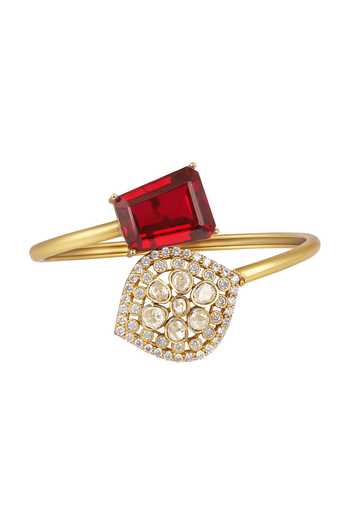 HRISHA_Red Kundan Polki Bracelet _Online_at_Aza_Fashions