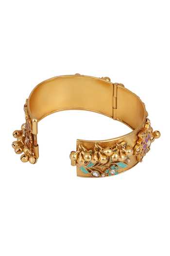 HRISHA_Gold Plated Kundan Polki Enamel Bangle _Online_at_Aza_Fashions