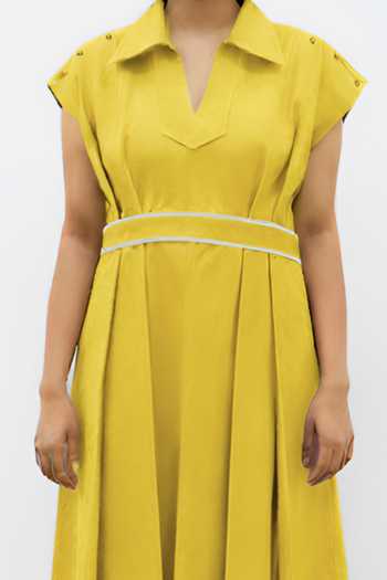 Neora By Nehal Chopra_Yellow Collared Skater Dress For Kids_Online_at_Aza_Fashions