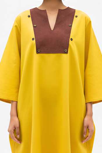 Neora By Nehal Chopra_Yellow Color Block Midi Dress For Kids_Online_at_Aza_Fashions