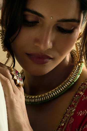 Preeti Mohan_Green Tanvi Kundan Choker Necklace Set _Online_at_Aza_Fashions