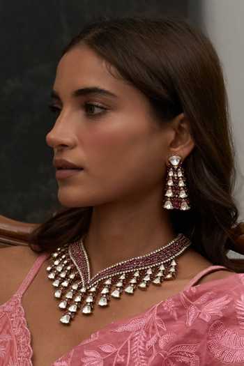 Preeti Mohan_Pink Ojasvini Zircon Necklace Set _Online_at_Aza_Fashions