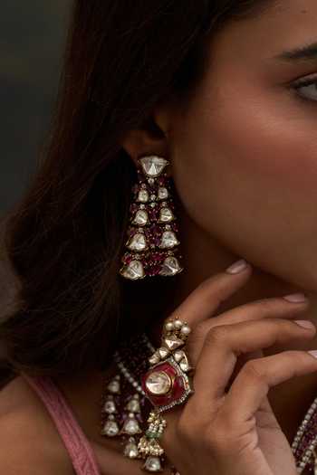 Buy_Preeti Mohan_Pink Ojasvini Zircon Necklace Set _Online_at_Aza_Fashions