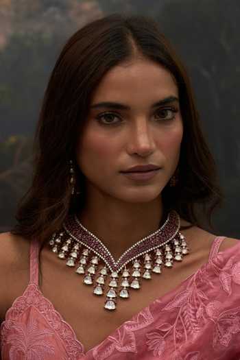 Preeti Mohan_Pink Ojasvini Zircon Necklace Set _at_Aza_Fashions