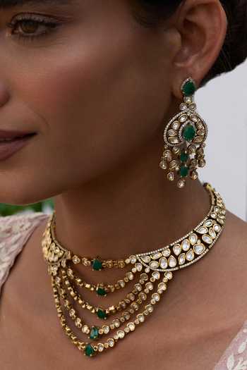 Preeti Mohan_Green Vaidehi Kundan Necklace Set _Online_at_Aza_Fashions