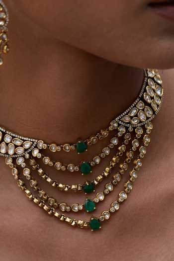 Buy_Preeti Mohan_Green Vaidehi Kundan Necklace Set _Online_at_Aza_Fashions