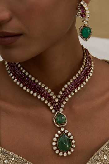 Preeti Mohan Pink Jaskirat Zircon Embellished Necklace Online at Aza Fashions Preeti Mohan_Pink Jaskirat Zircon Embellished Necklace _Online_at_Aza_Fashions
