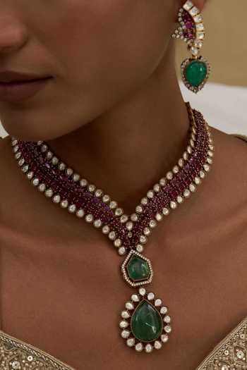 Buy Preeti Mohan Pink Jaskirat Zircon Embellished Necklace Online at Aza Fashions Buy_Preeti Mohan_Pink Jaskirat Zircon Embellished Necklace _Online_at_Aza_Fashions