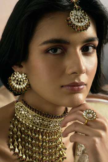 Preeti Mohan Gold Plated Mahek Kundan Tassel Necklace Set Online at Aza Fashions Preeti Mohan_Gold Plated Mahek Kundan Tassel Necklace Set _Online_at_Aza_Fashions