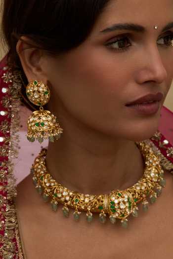 Buy Preeti Mohan Green Monita Moissanite Hasli Necklace Set Online at Aza Fashions Buy_Preeti Mohan_Green Monita Moissanite Hasli Necklace Set _Online_at_Aza_Fashions