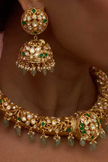 Preeti Mohan Green Monita Moissanite Hasli Necklace Set at Aza Fashions Preeti Mohan_Green Monita Moissanite Hasli Necklace Set _at_Aza_Fashions