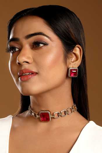 HRISHA Stone Embellished Necklace & Earrings Set 