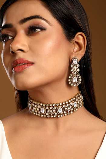 HRISHA Kundan Polki Necklace & Earrings Set 